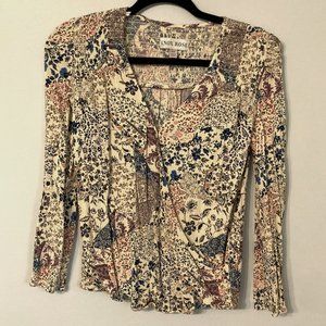 KNOX ROSE Shirt Size XS Extra Small Multicolor Floral Hippie Boho Festival Fall